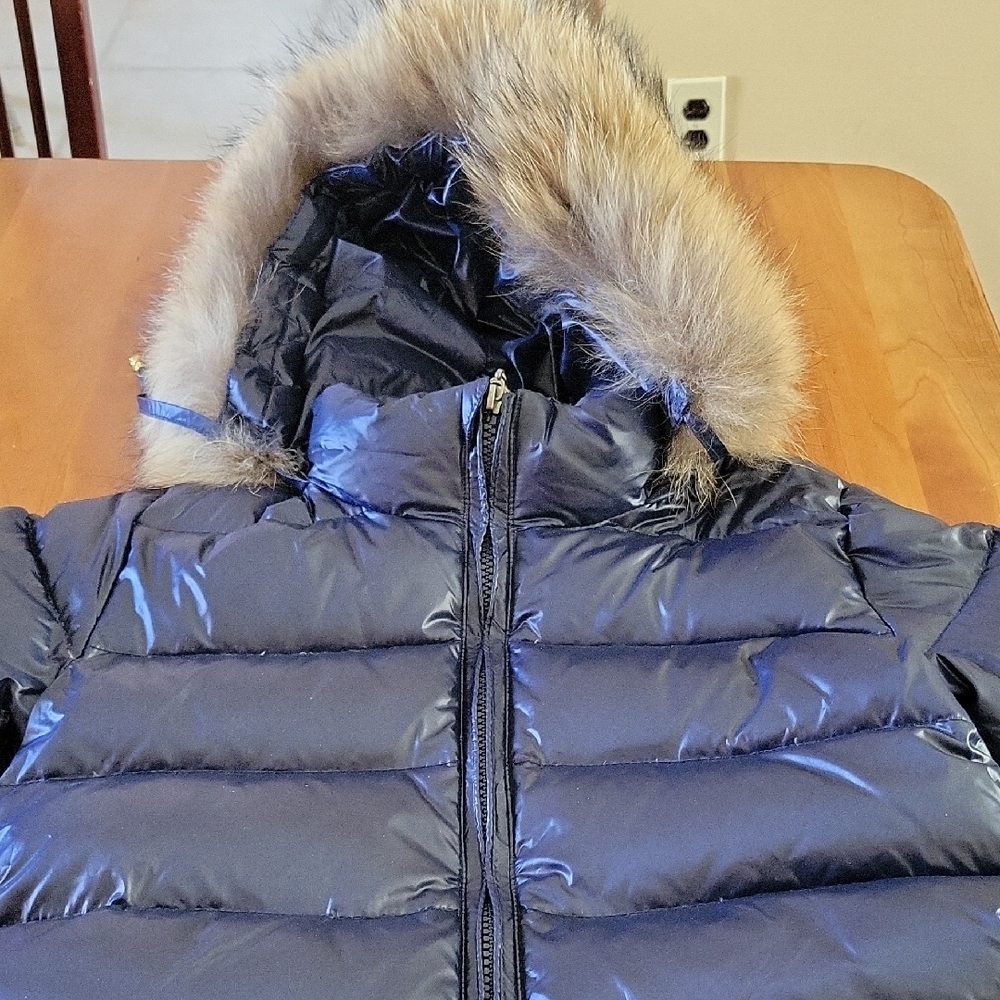Navy Puffer Childs Snowsuit with Detachable Fur Hood